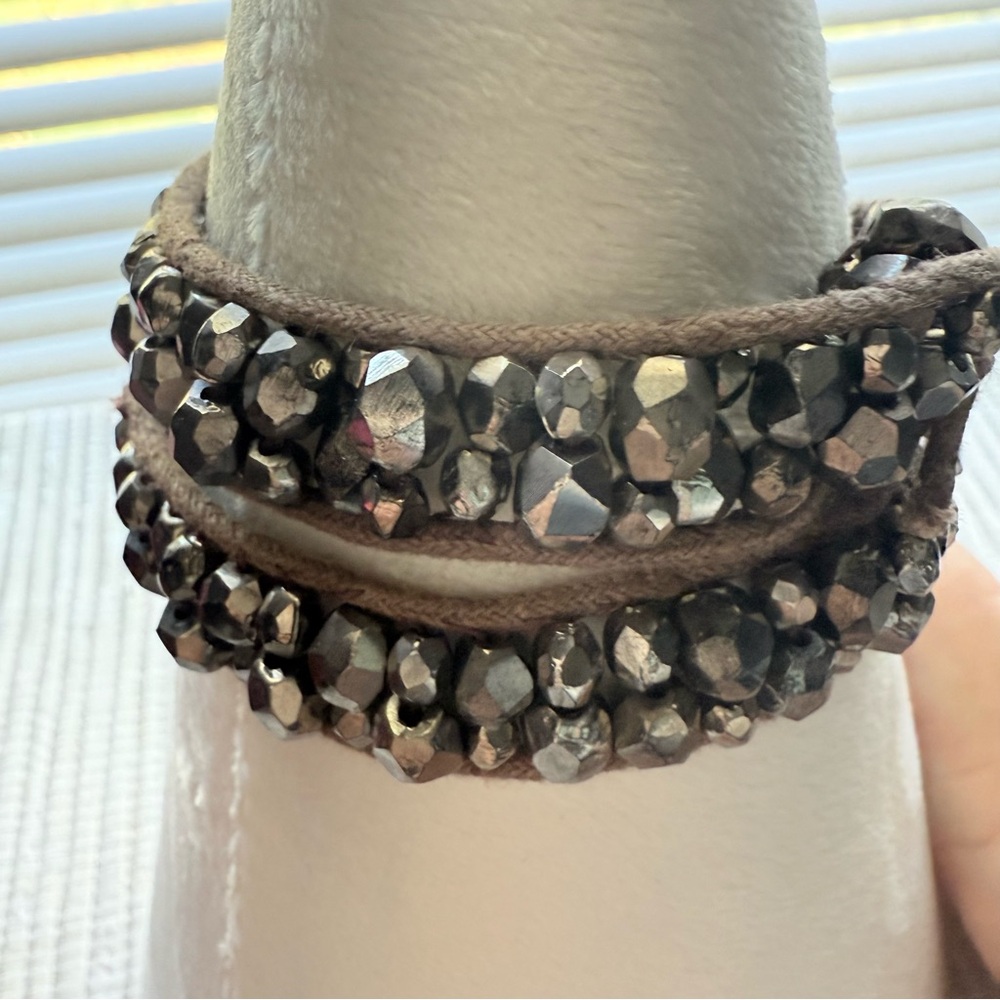 Faceted Hematite-Style Beaded Wrap Bracelet – Boho Layered Look